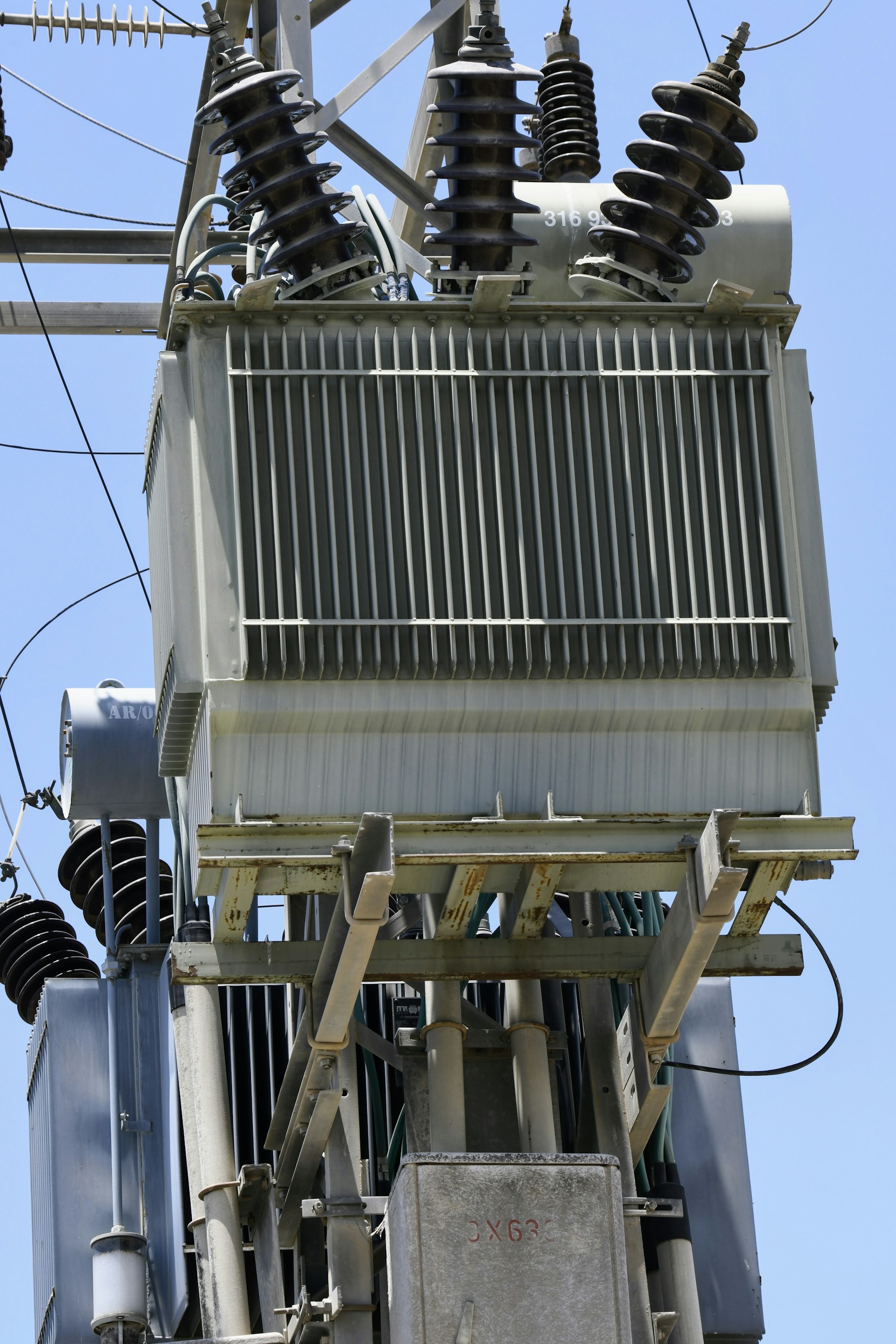 Electrical substation equipment and power infrastructure in an outdoor yard